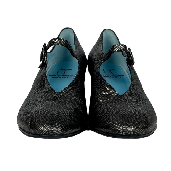 THIERRY RABOTIN STAMPED LIZARD LEATHER PEWTER MARY JANE RETRO BLOCK HEELS - Picture 6 of 16